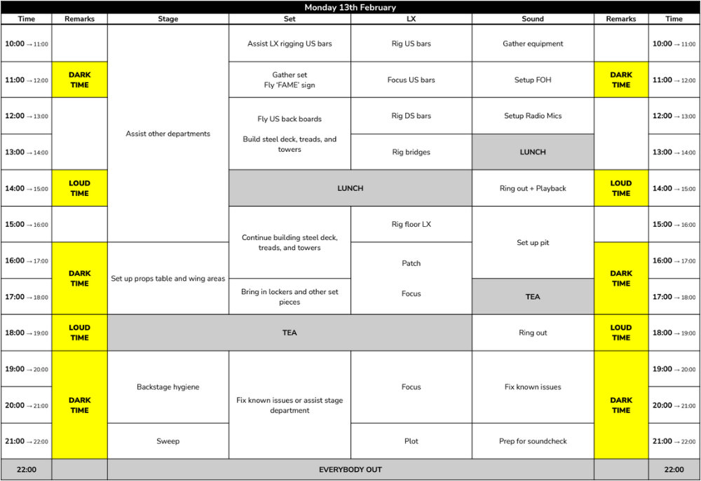 FAME Get-in Schedule