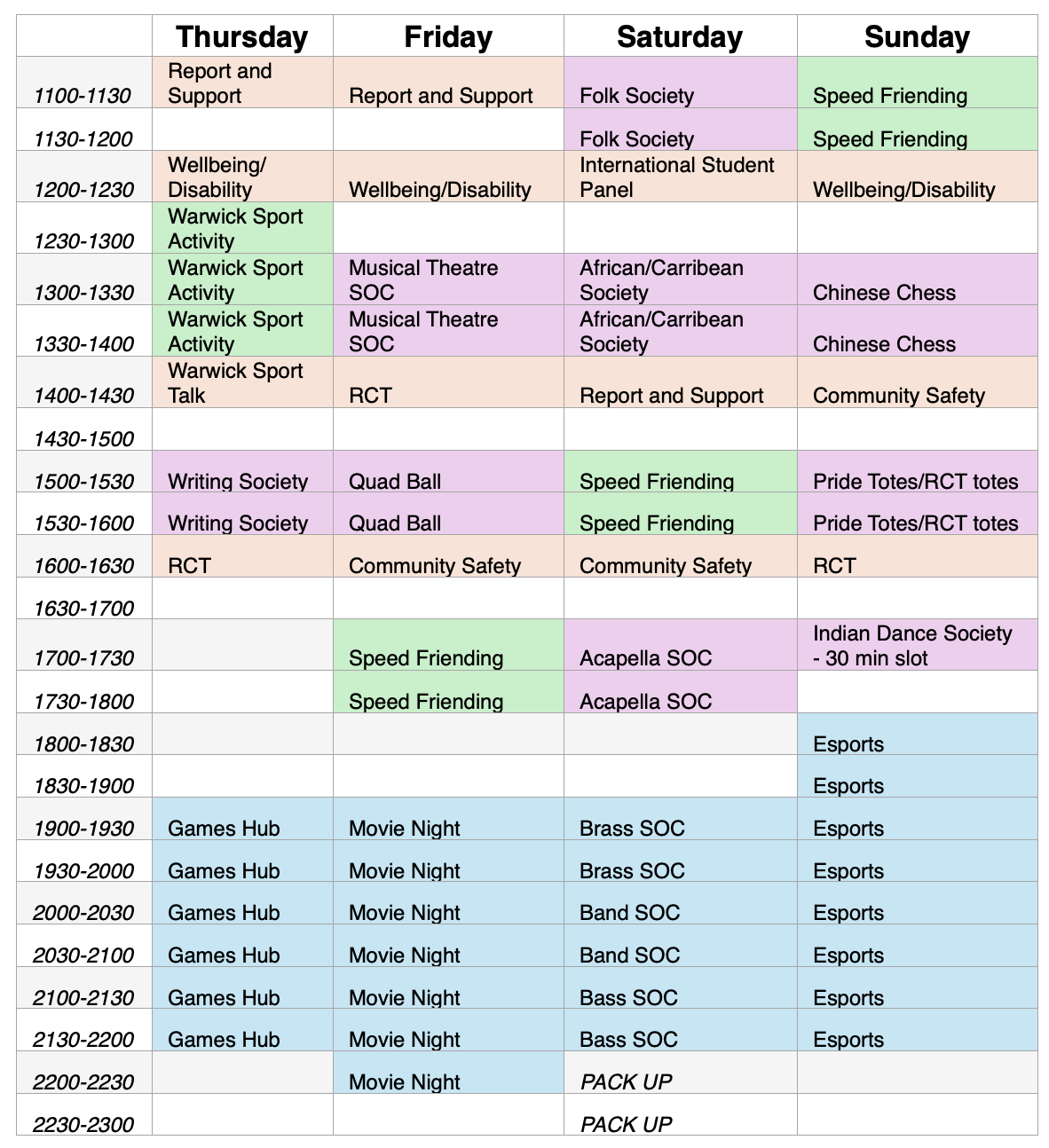 Full schedule of the event